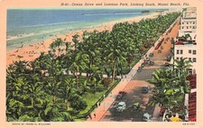Miami Beach Florida Ocean Drive Lummus Park to Beulah Michigan Vtg Postcard F23
