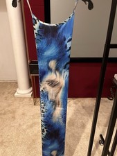 Women's Blue Leopard Animal Print Maxi Dress Strappy Sleeveless M/L Cotton