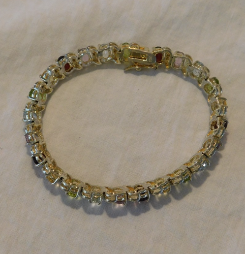 Multi Gemstone Sterling Silver Tennis Bracelet FAS 925 - Picture 9 of 12
