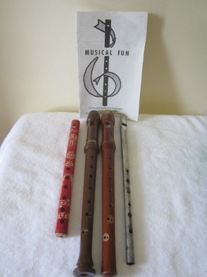 4 Flute Tin Whistle Recorder  Aulos Peruvian Quena Booklet Flageolets SUMMER FUN