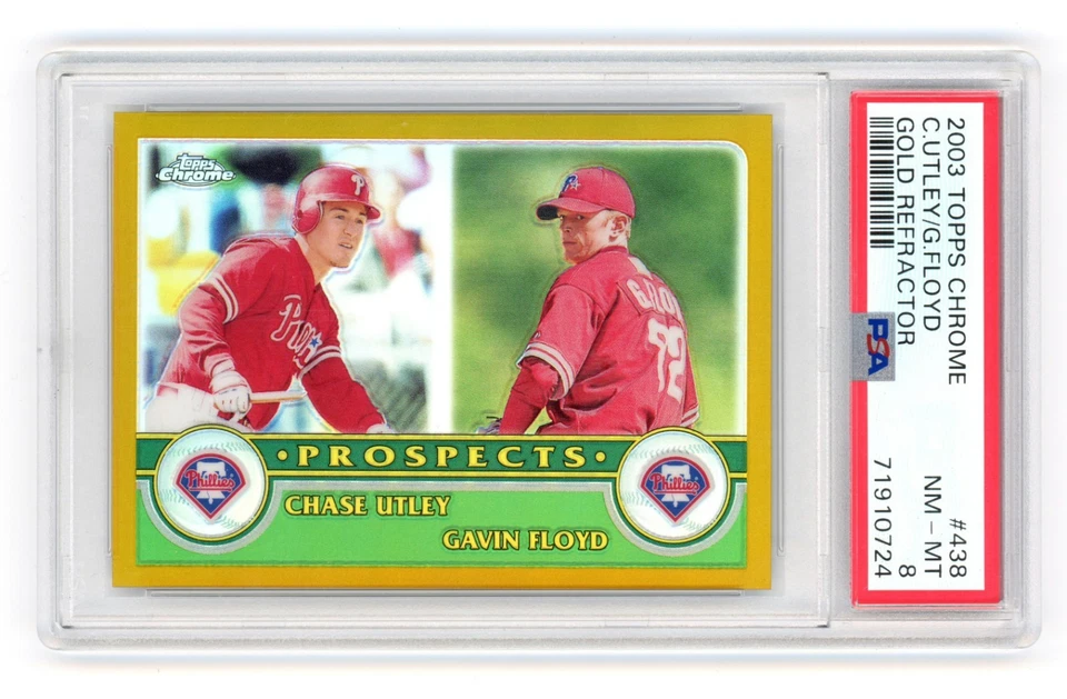 Chase Utley Gavin Floyd 2003 Topps Chrome GOLD REFRACTOR 131/449 PSA 8 RC ROOKIE - Image 2 of 3