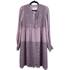 Anthropologie Dress Womens Small Purple Lace Boho Mini Long Sleeve Tassel V-Neck