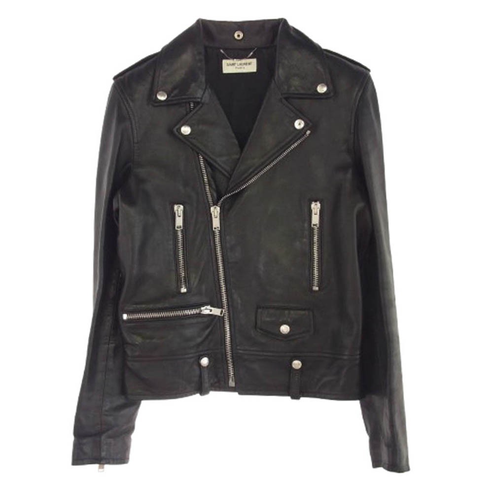Giacca Moto Saint Laurent 16SS Pelle Nera 44 Taglia US Resistente Edge