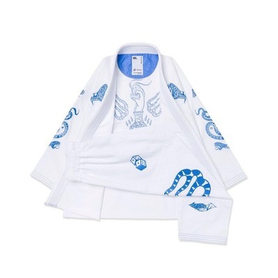 Albino & Preto Year of the Snake BJJ Gi White with Blue Brazilian Jiujitsu Suit