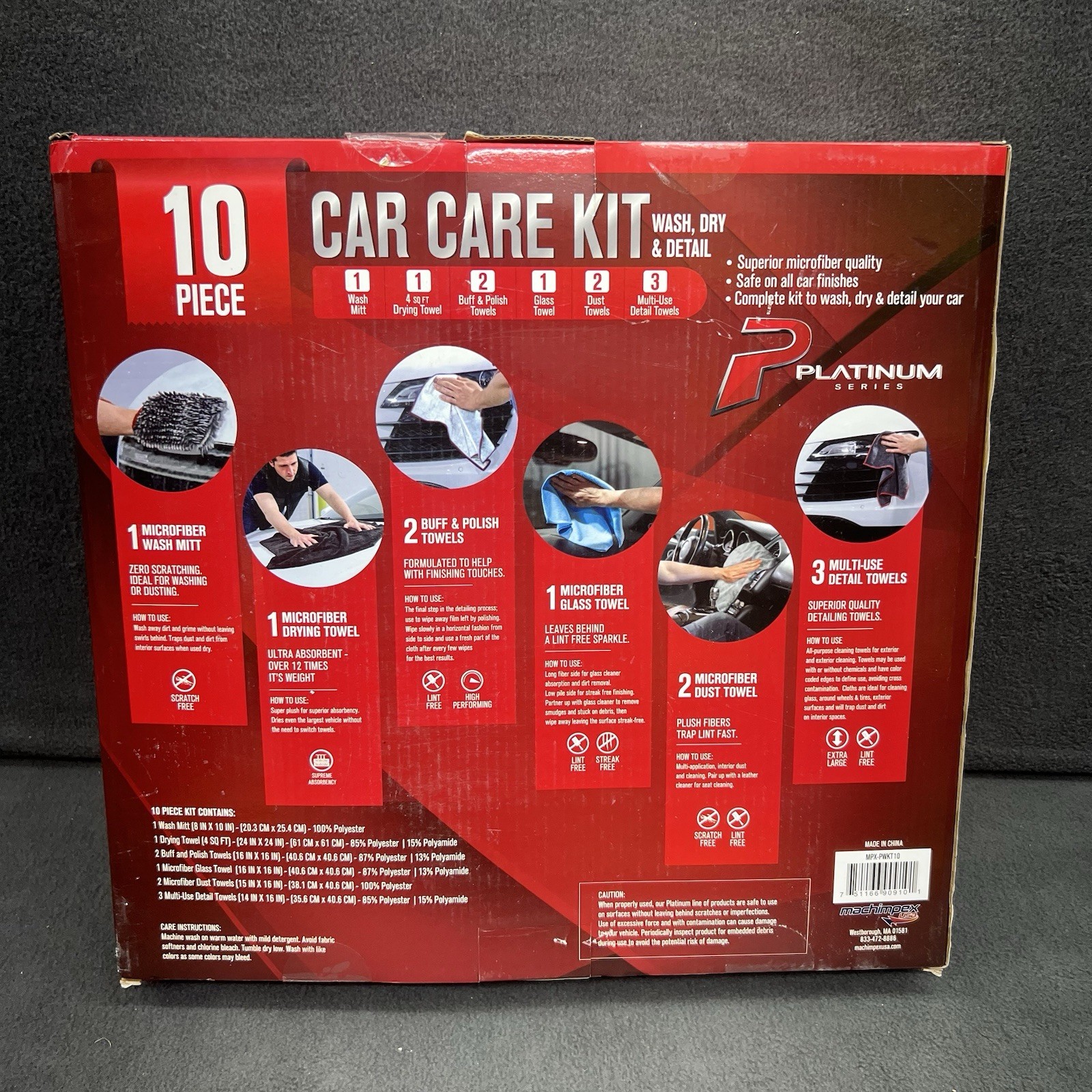 Platinum Series 10 Piece Car Care Kit Wash Dry & Detail Your Car Microfiber NEW