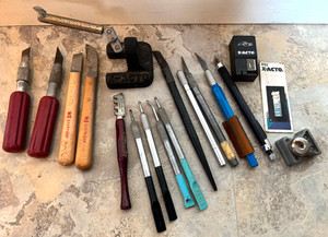 Vintage X-ACTO Helping Third Hand Stand & Knives Blades Lot Drafting Cutting Art