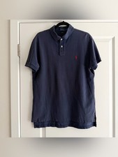 Polo Ralph Lauren Custom Fit Dark Blue Short Sleeve Collared Polo Shirt, Men's L