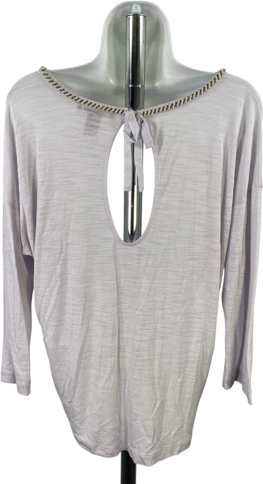 White House Black Market Women’s Light Purple Beaded Neck 3/4 Sleeve Shirt - M - Image 2 of 4