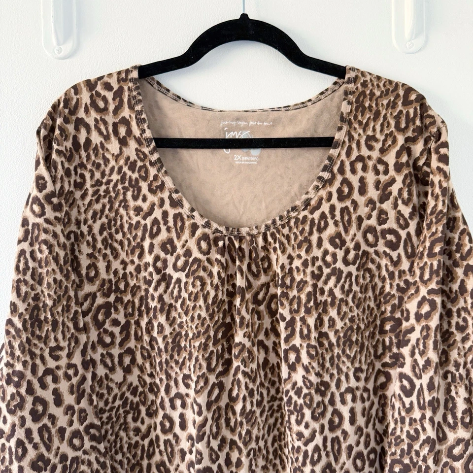 Camiseta Top JMS Talla Grande Fruncida Reunida Plisada Cuello Redondo Leopardo 2X Animal Foto 4 de 4