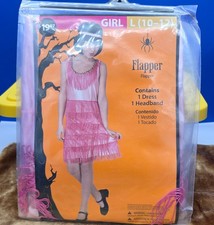 Girl's Pink 1920s Style Flapper Dress and Headband Costume Sz L New