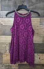 Lace Top Women Medium Rhinestone Purple Y2K Fairycore Glam Coquette Festival