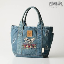 US Tax Paid PEANUTS 75th Anniv ROOTOTE Snoopy Denim Embroidery Tote Bag NEW