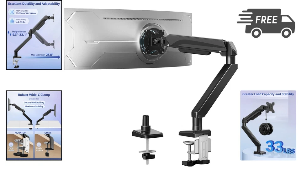 Heavy Duty Monitor Arm for 22-42 Inch Screens Supports 33 lbs Desk Mount - Image 2 of 4