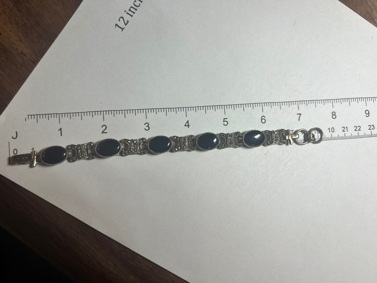 Vtg Onyx & Marcasite Sterling Silver 925 - 6.5-7.5in