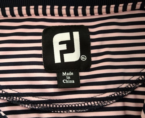 FOOTJOY Polo Shirt Men's XL Pink Black Striped Pullover Button Short Sleeve Logo - Picture 6 of 10
