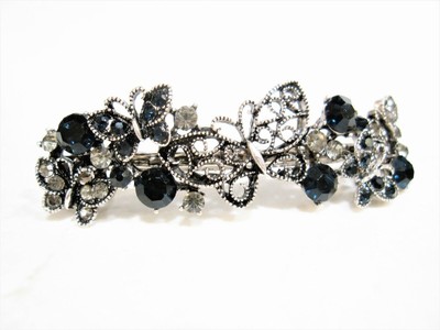 Blue Butterfly Crystal Hair Barrette Clip Bridal Clip For Fine