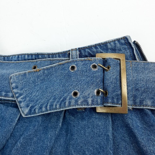 Edikted Womens Denim Skort Pleated Micro Mini Y2K Style Belted Size L Blue Skirt - Picture 7 of 23