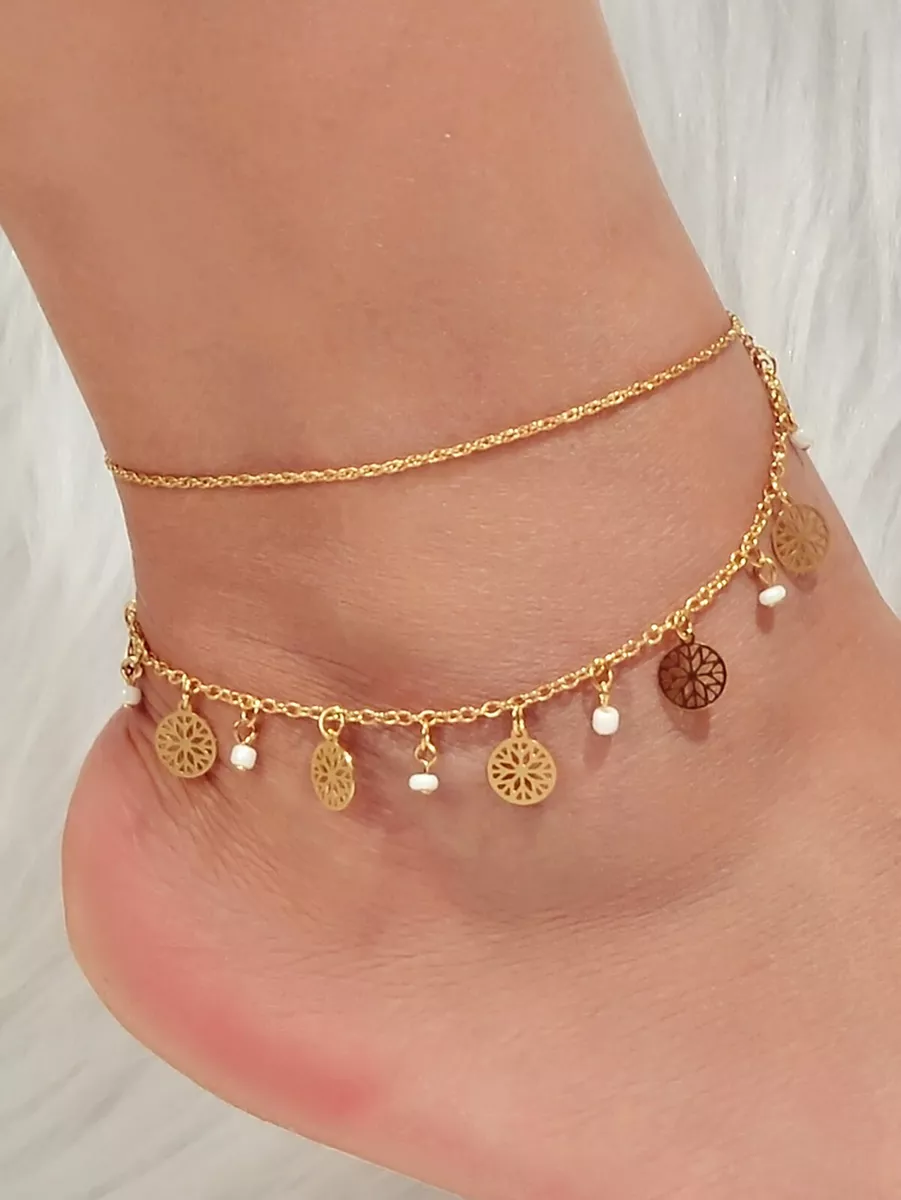 AU Stock Foot Beach Jewellery Doublelayer Chain Beads Disc Charm