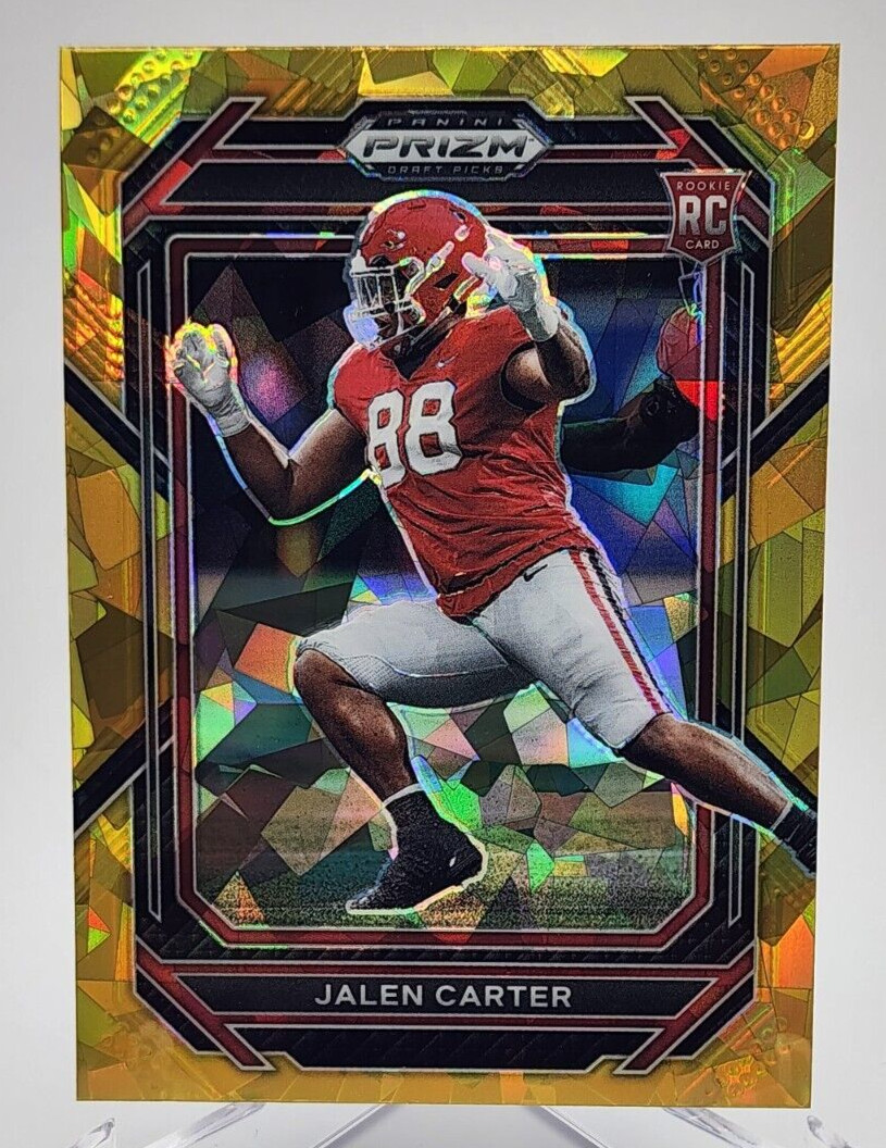 2023 Panini Prizm Draft Picks #163 Jalen Carter Gold Cracked Ice RC Eagles!