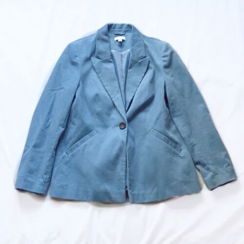 Topshop Blue Corduroy One Button Blazer Size 12 - image 1