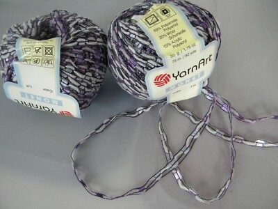 2 Skeins YarnArt Monet Ribbon Ladder Trellis  Purple White  Yarn Shimmer