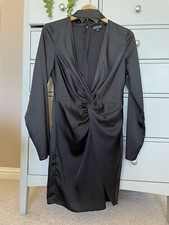 Pretty Little Thing black satin look dress size 10 shirt Twist Front