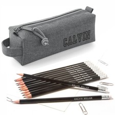 Personalised Marl Grey Pencil Case with12 printed Pencils with Erasers - Black