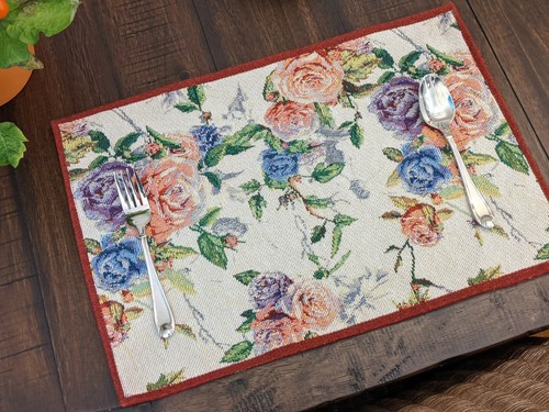 Juego de 4 manteles de mesa tapiz floral rosas románticas vintage DaDa - Imagen 7 de 10