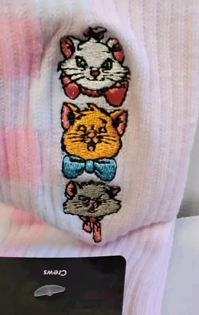 Disney Crews Aristocats Pink Plaid Crew Socks New