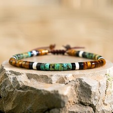 Tiger Eye  African Turquoise Beads Gemstone Chakra Balance Women Men Bracelet