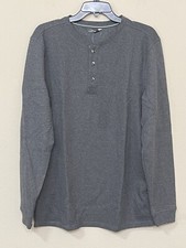 Members Mark Mens Gray Thermal Henley Waffle Knit Long Sleeve Comfort T-Shirt XL