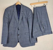 TM Lewin Mens 2PC Suit Wool Silk Cashmere Slim Fit Check 48R Jacket 40R Trousers