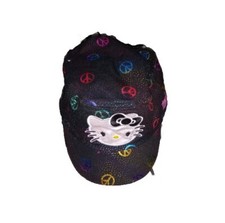 Sanrio Hello Kitty Cadet Hat Black  Ranbow Peace Sign Elastic Back Girls