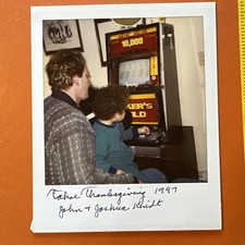 VINTAGE PHOTO Tahoe 1997 child plays video poker Slot machine ORIGINAL POLAROID