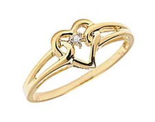 10K Yellow Gold Genuine Natural Diamond Open Heart Promise Ring