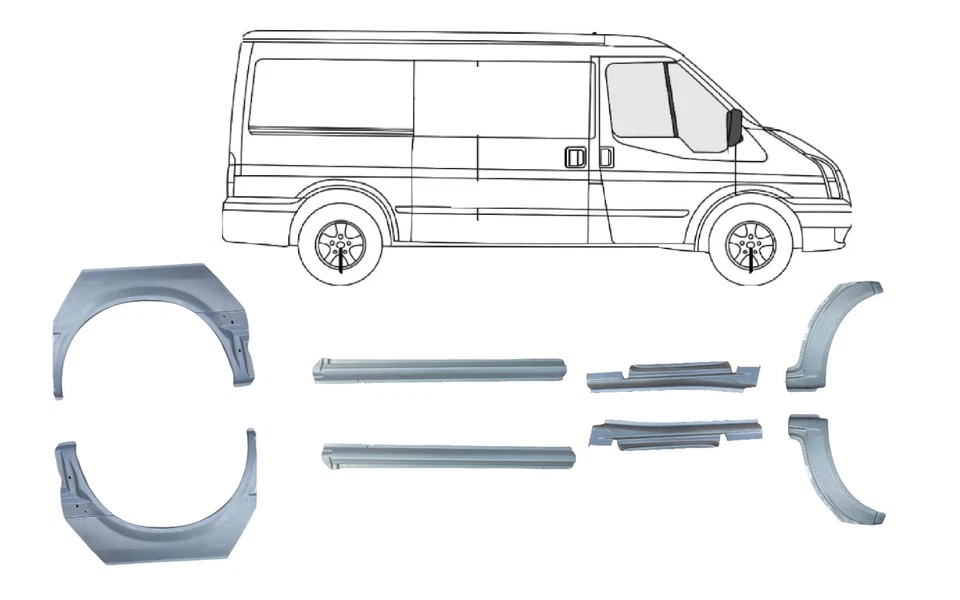 Für Ford Transit BJ 2000-2013 Kurz Reparaturblech Schweller Blech Set XL - Bild 1 von 1