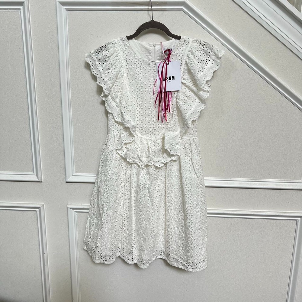 NWT MSGM Runway Eyelet Lace Mini White Dress Size M