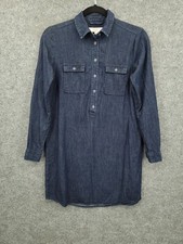 Loft Denim Dress Womens PXS Long Sleeve 1/4 Button Knee Length Blue Chambray