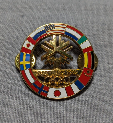 2002 Salt Lake City Winter Olympics Lapel Pin Flag Circle RARE LIMITED EDITION