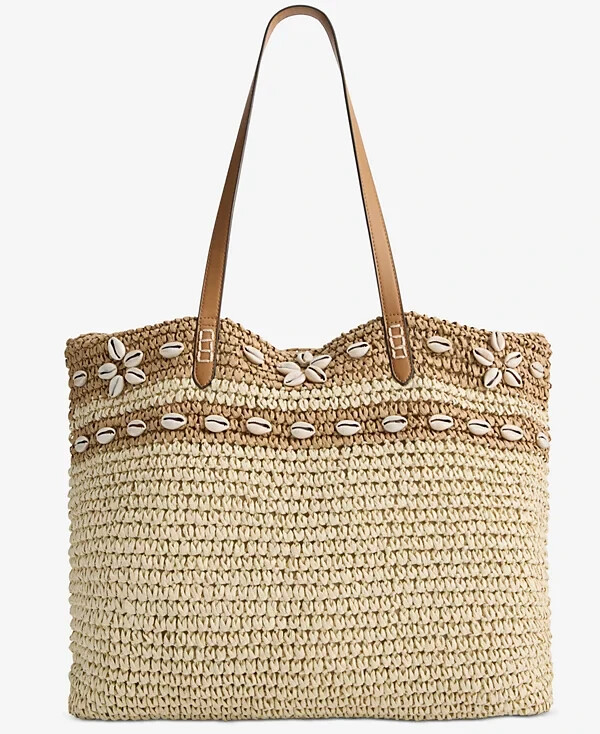 Style & Co Medium Shell-Print Classic Straw Tote Bag