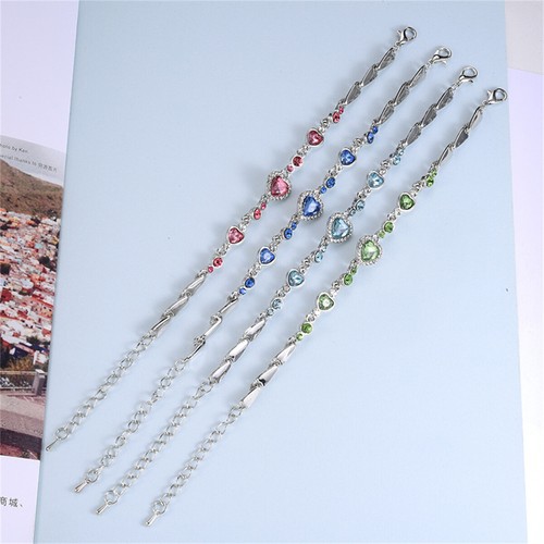 925 Silver Crystal Heart Linked Charm Bracelet Womens Wedding Jewellery Gifts - Picture 4 of 20