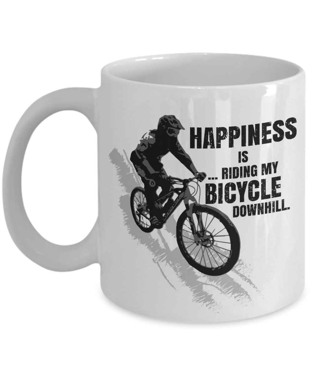 Happiness Downhill Distressed Coffee & Tea Mug for Cyclist