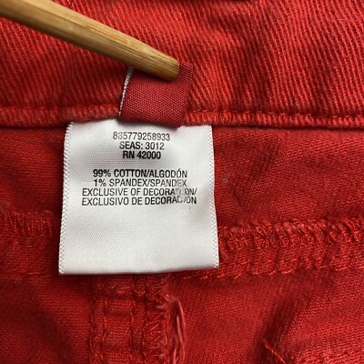Bongo Jeans Womens Junior 13 Cropped Capri Red Distressed Jeweled