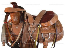 BROWN WESTERN SADDLE PLEASURE TRAIL TOOLED LEATHER HORSE TACK SET 15 16 17 18