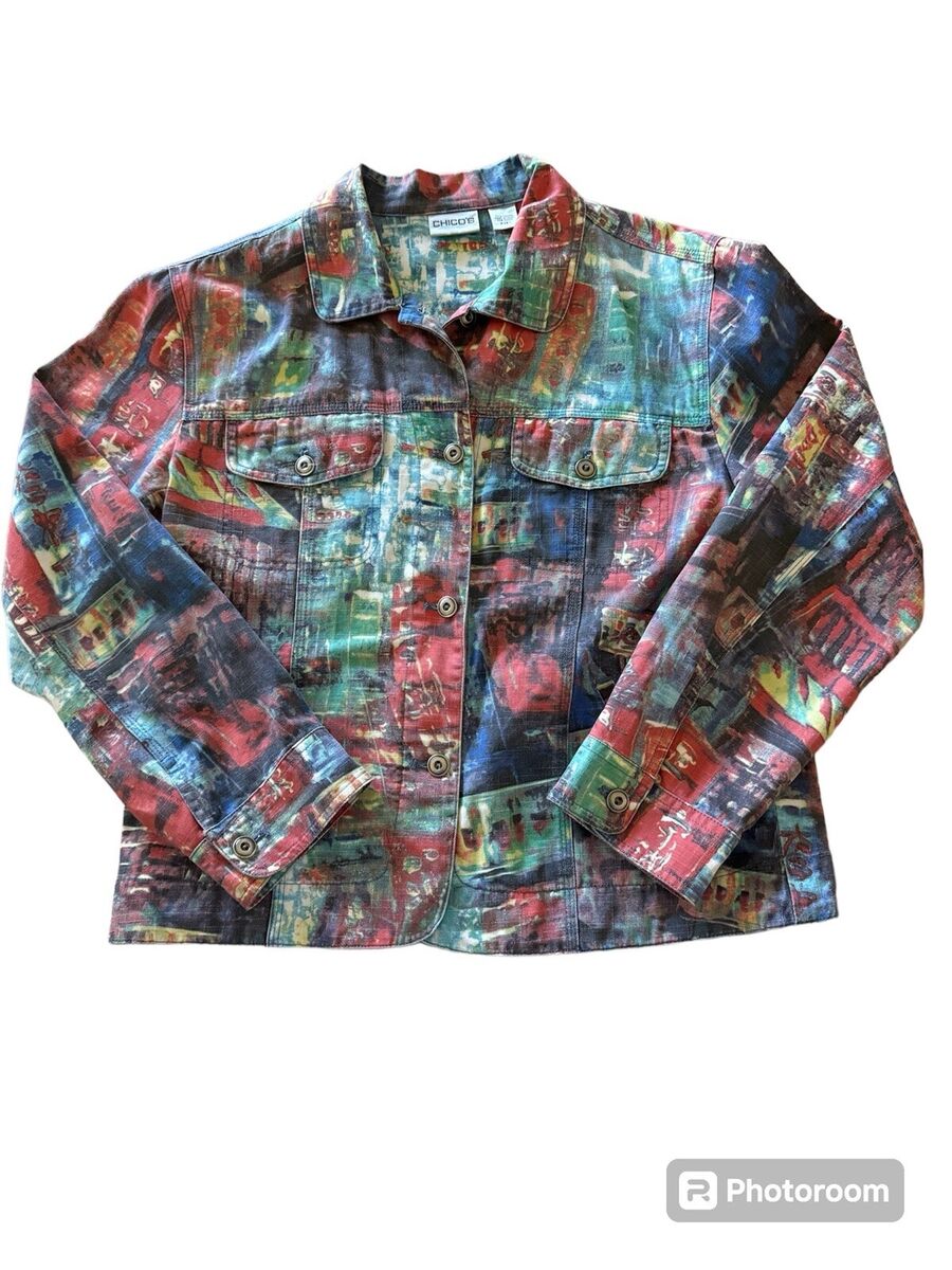 Chicos Jean Paul Gaultier Tokyo Nights Abstract Denim Jacket Chicos Jean Paul Gaultier Tokyo Nights Abstract Denim Jacket