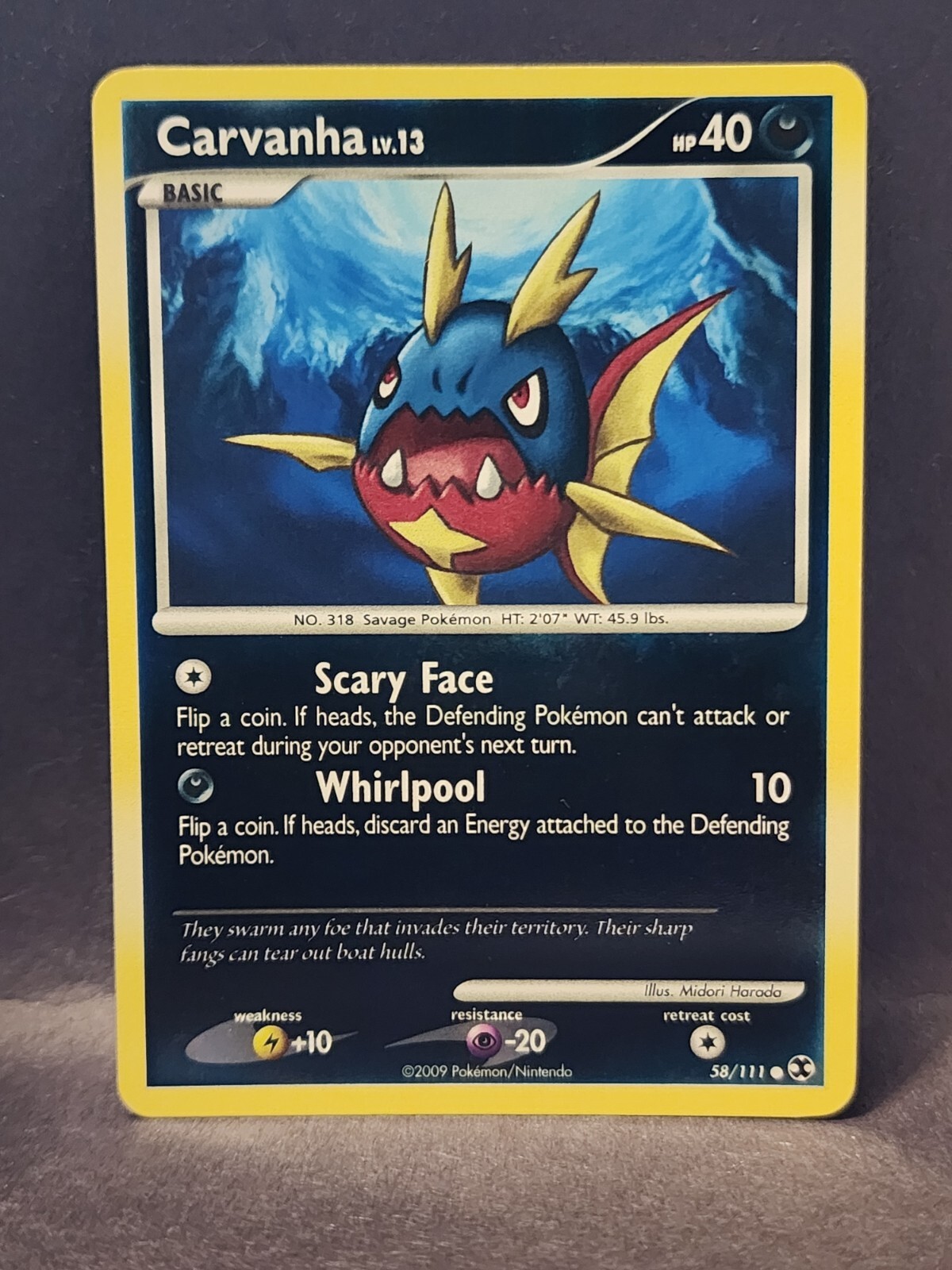 Pokemon Carvanha 58/111 Platinum Rising Rivals Reverse Holo NM-LP