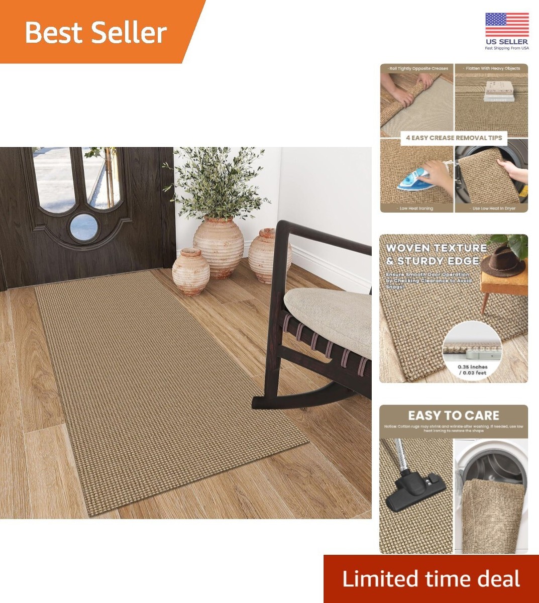 Versatile Cotton Blend Runner Rug 2' x 5' Ideal for Hallways and