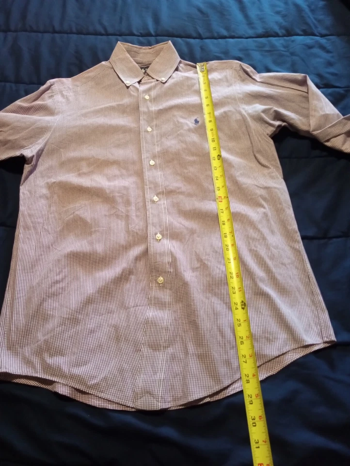 Ralph Lauren 14.5 - 32 33 雅茅斯棉紫色方格衬衫纽扣 — 第 3/4 张图片