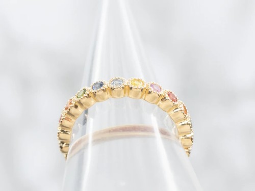 Natural Multi Sapphire Band Ring, 14K Gold Rainbow Sapphire Ring, Wedding Band R - Picture 3 of 4