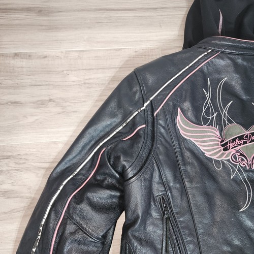Harley Davidson Leder Bikerjacke mit Hoodie Damen Gr. M - Bild 10 von 24
